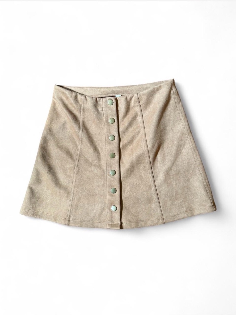 Wishlist Taupe Suede Button-Front A-Line Mini Skirt